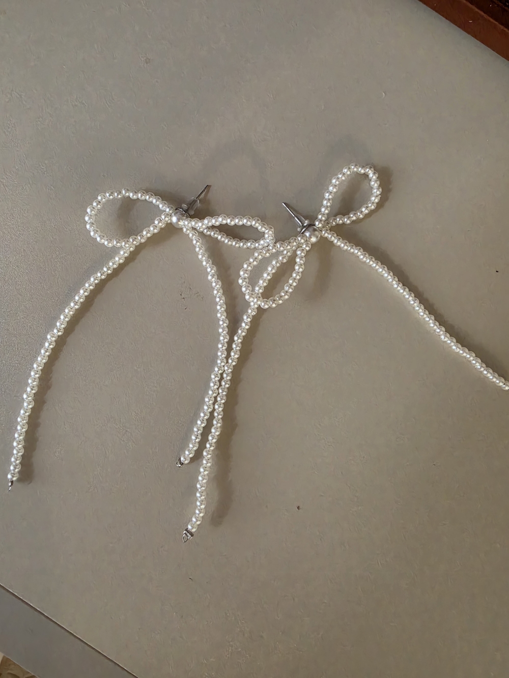 Pearl Bow Drop Earrings - White Pearl Dangle